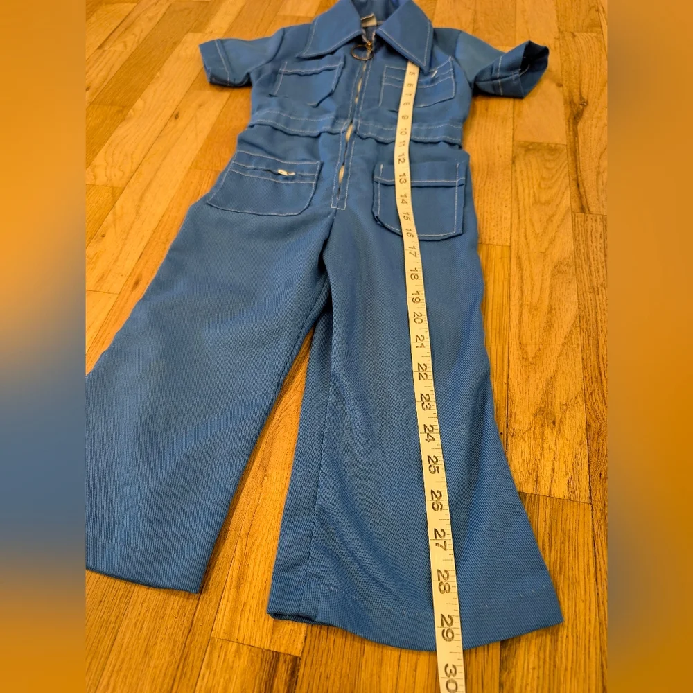 Vintage Jumpsuit Toddler 3T Blue Romper Retro Disco Montgomery Ward Made USA 70s